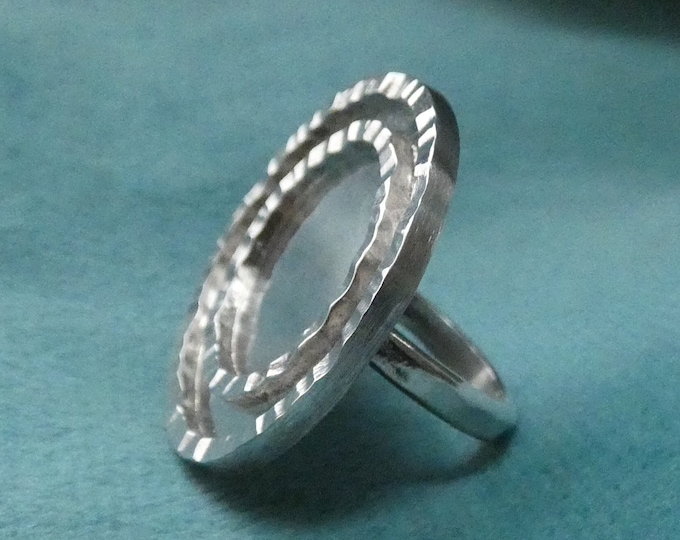Large Chunky Silver Disc Ring, Sterling Silver Geometric Ring, Hand Forged Statement Ring, Crafted Hammered Artisan  Silver Flat Circe Ring