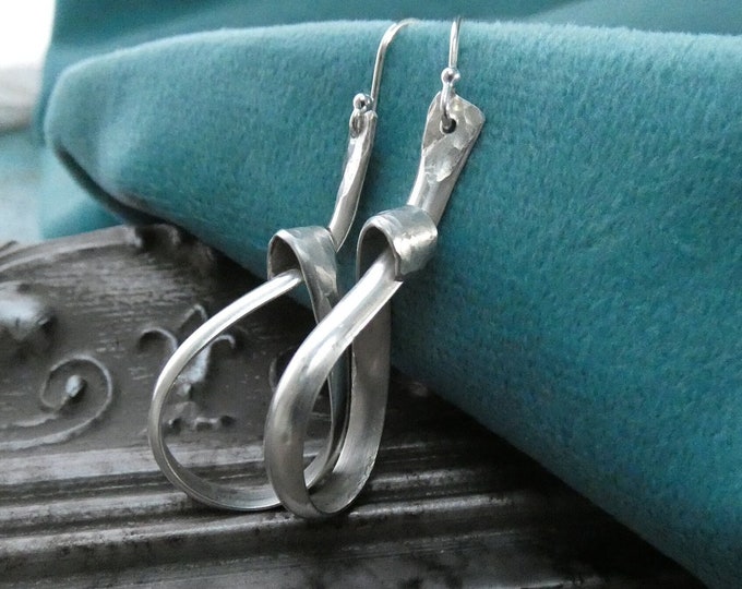 Large Twisted Wire Earrings, Handmade Long Dangling Drop Solid Sterling Silver  Hoop Earrings, Elegant Boho Chic Style Artisan Jewellery, UK