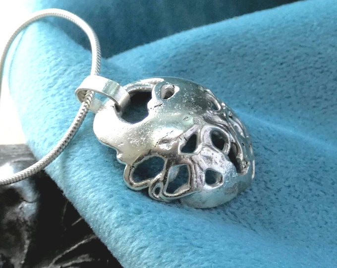 Chunky Modern Abstract Sterling Silver Statement Pendant Necklace, Handcrafted Artisan Solid Molten Silver Domed Freeform Pendant Jewellery