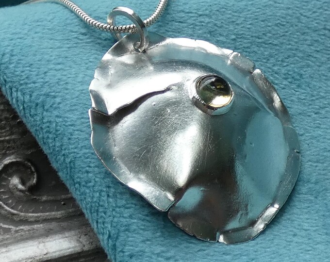 Large Lightweight Chunky Solid Sterling Silver Citrine Pendant Necklace, Rustic Organic Artisan Statement Necklace, Freeform Molten Silver