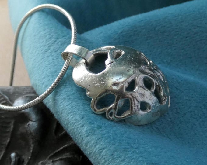 Large Modern Chunky Silver Necklace, Solid Sterling Statement Pendant Necklace, Handmade Abstract Contemporary Semi-Sphere Pendant, UK