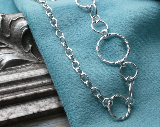 Asymmetrical Sterling Silver Chain Bracelet or Necklace, Unusual One of a Kind Versatile Lighweight Adjustable Choker Chain Link 56cm / 22"