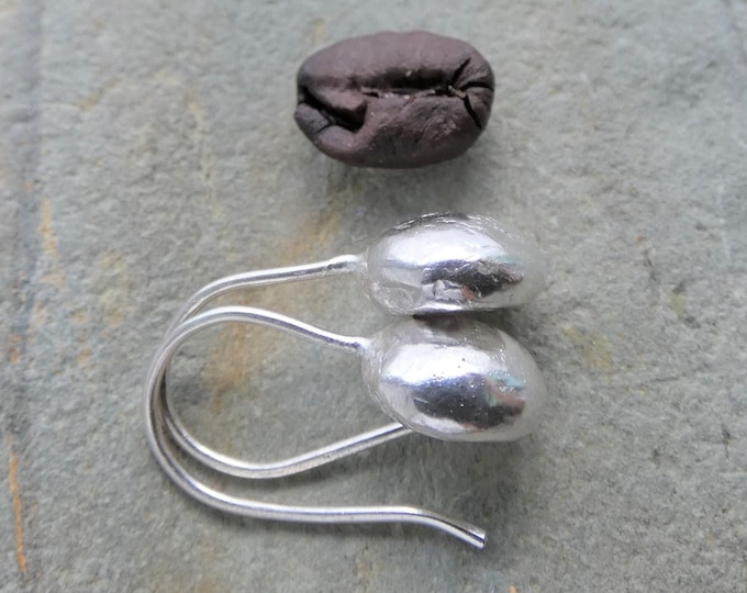 Silver Nugget Earrings, Handmade Sterling Silver Round Drop Earrings, Solid Silver Pebble Everyday Earrings, Simple Classic Drop Earrings UK
