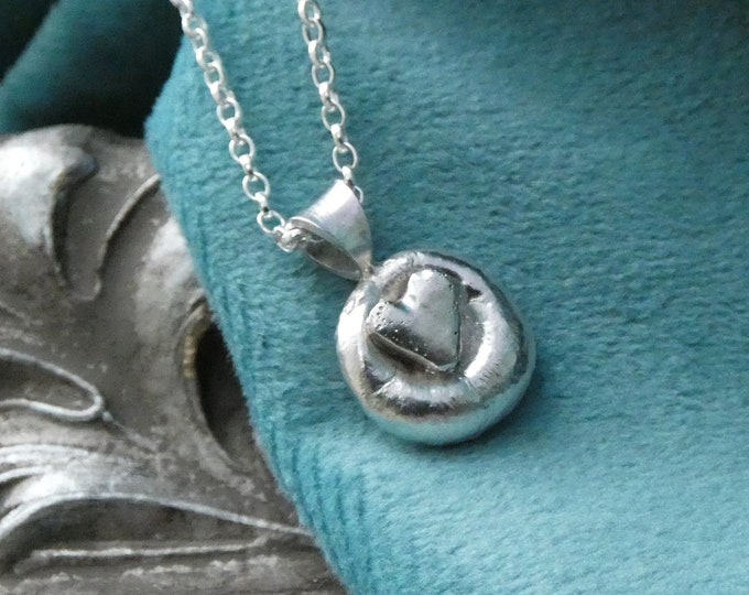 Small Heart Necklace, Tiny Dainty Solid Sterling Silver Heart Pendant Necklace, OOAK Rustic Artisan Jewellery, Molten Silver Heart Necklace