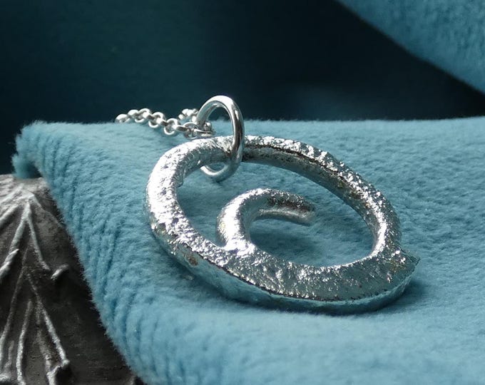 Reticulated Solid Sterling Silver Spiral Shape Pendant Necklace with FIXED BAIL, Large Chunky Statement Artisan Molten Silver OOAK Jewellery