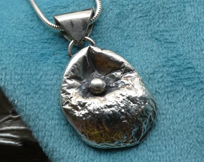 Slightly Tarnished Large Chunky Solid Sterling Silver Statement Pendant Necklace, Handcrafted Molten Silver Rustic Artisan Raw Jewellery, UK