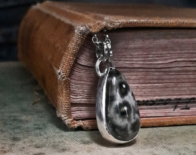 Green Jasper Necklace, Handmade Sterling Silver Pendant Necklace with Teardrop Green Stone, Natural Gemstone Necklace, Ocean Jasper Pendant