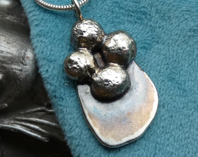 Slightly Tarnished Large Chunky Solid Sterling Silver Statement Pendant Necklace, Handcrafted Molten Silver Rustic Artisan Raw Jewellery, UK