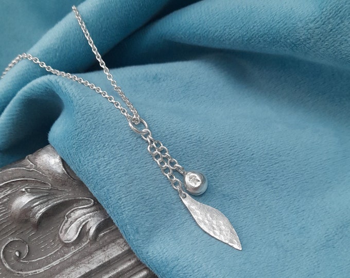 Minimalist Lightweight Silver Necklace, Handmade Hammered Sterling Silver Necklace w Small Dangling Pendant, Artisan Rustic Silver Jewellery
