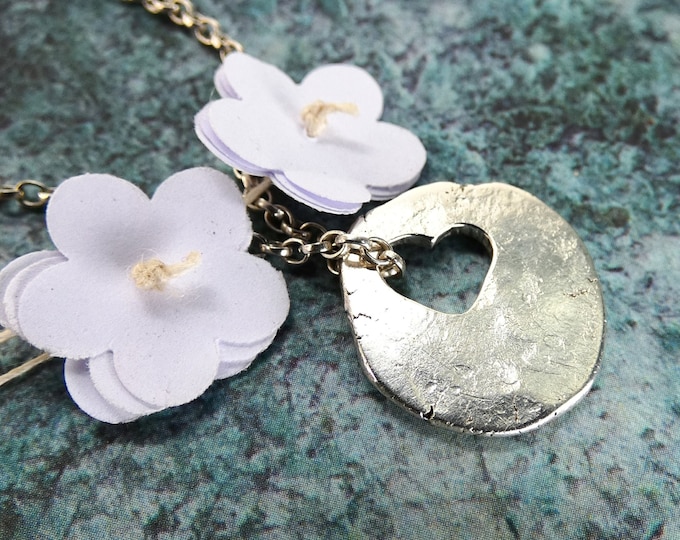 Small Rustic Heart Necklace, Handmade Hammered Sterling Silver Disc Pendant Necklace with Heart Cutout, Artisan Silver Heart Necklace, UK
