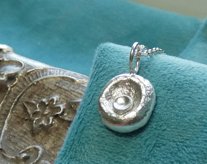 Small Rustic Molten Sterling Silver Nugget Pendant Necklace, Handcrafted Organic Freeform Solid Silver Pebble Pendant, Artisan Jewellery, UK