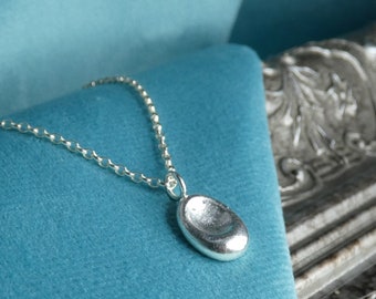 Minimalist Organic Shaped Sterling Silver Pebble Pendant Necklace, Small Handcrafted Artisan Solid Molten Silver Nugget Pendant Necklace, UK