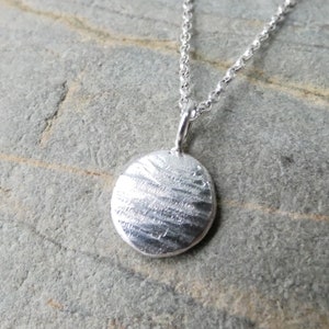 Ridge Textured Sterling Silver Disc Pendant Necklace , Minimalist Silver Nugget Necklace , Handmade Hammered Sterling Silver Disc Jewellery