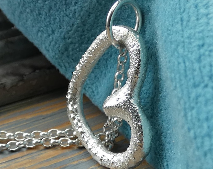 Reticulated Solid Sterling Silver Heart Necklace w FIXED Bail, Heart Shaped Artisan Pendant Necklace, One of a Kind Molten Silver Jewellery