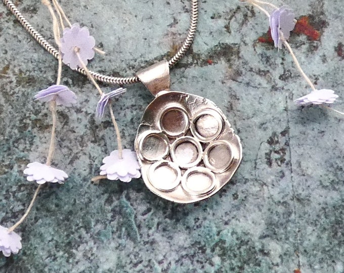 Rustic Silver Necklace, Handmade Hammered Sterling Silver Pendant Necklace, Solid Silver Bohemian Necklace, Hammered Curved Disc Pendant, UK