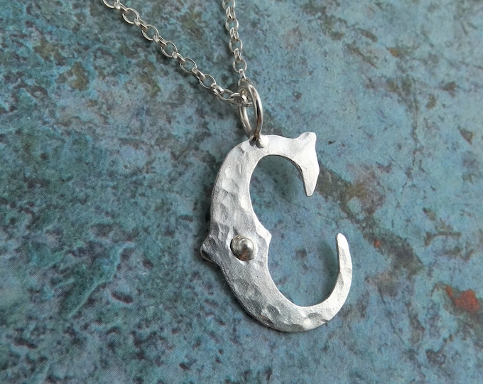 Light Western Style Letter Silver Pendant Necklace, Lightweight Hammered Sterling Silver Initial Charm, Silver Alphabet Letter Necklace, UK
