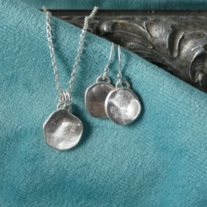 Hammered Sterling Silver Necklace & Earrings Set: Organic Rustic Jewelry
