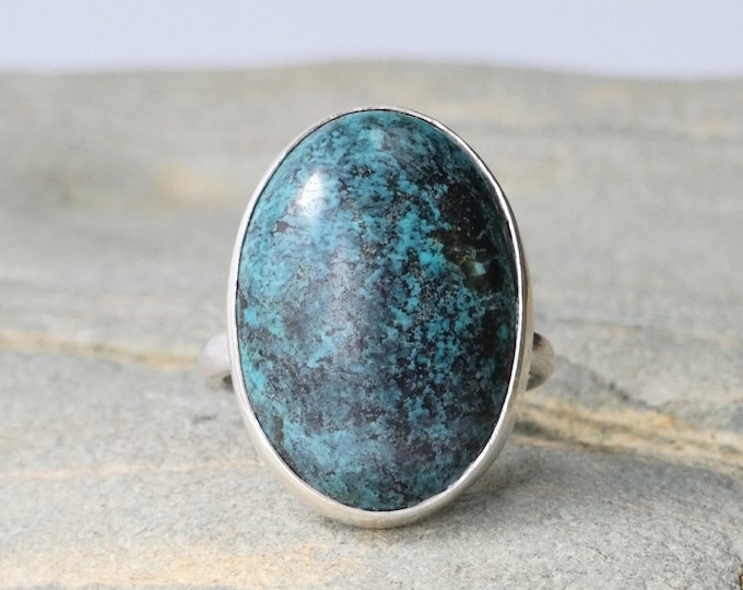 Large Oval Turqouise Silver Statement Ring, Handmade Sterling Silver Turquoise Natural Gemstone Ring, Artisan Silver Jewellery, UK Size O