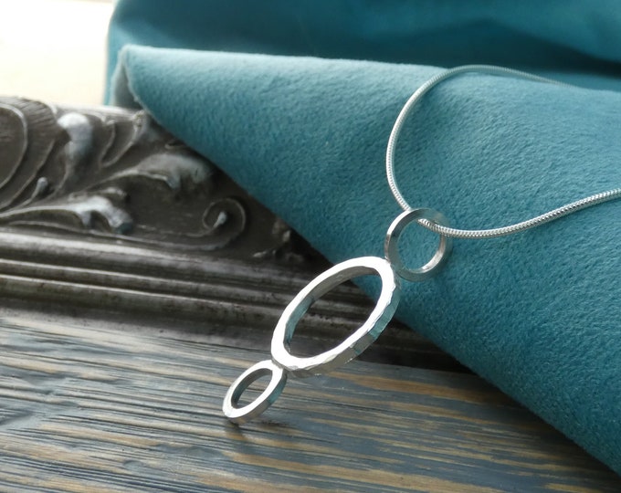 Large Chunky Solid Sterling Silver Circle Pendant Necklace, Hammered Silver Circle Necklace, Contemporary, Modern Statement Jewellery, OOAK