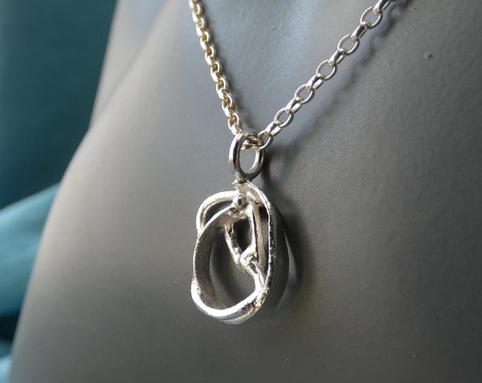 Tiny Dainty Molten Silver Pendant Necklace, Unusual Artisan Solid Sterling Silver Jewellery, Asymmetrical Circle / Abstract Flower Pendant