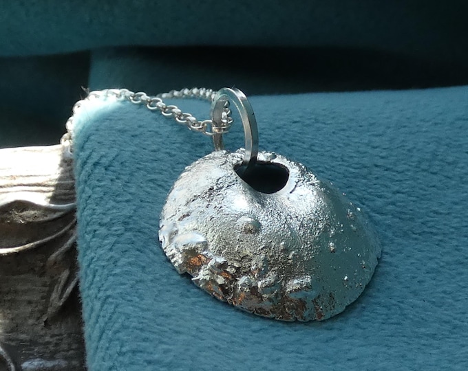 Reticulated Solid Sterling Silver Disc Pendant Necklace, Handcrafted Freeform Rustic Artisan Silver Necklace, Hammered Curved Concave Disc