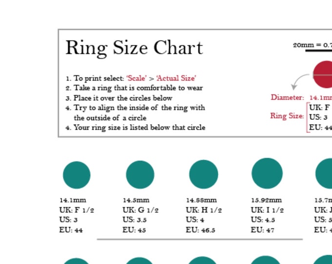 UK / US / EU Ring Size Chart, Downloadable Ring Size Chart, Digital Download, How to Measure Your Ring Size, Easy to Use Ring Sizer
