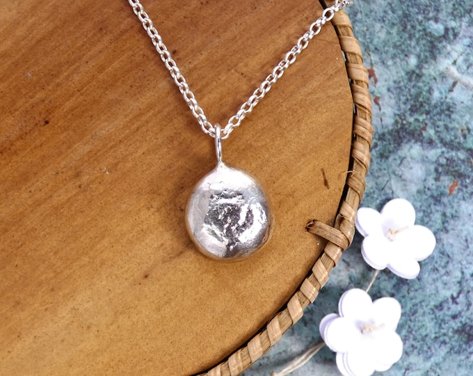 Large Silver Nugget Necklace, Handmade Sterling Silver Pebble Pendant Necklace, Solid Silver Pendant, Molten Silver Freeform Nugget Necklace