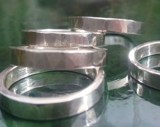 Unisex Silver Ring, Handmade Hammered Sterling Silver Ring, Chunky Solid Silver Ring, Silver Stackable Ring, Artisan Textured Thumb Ring, UK