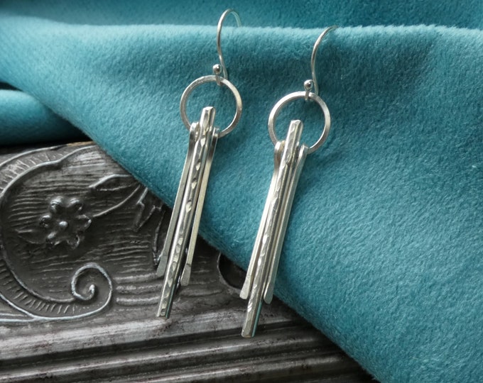 Silver Paddle Fringe Earrings, Light Tassel Earrings, Lightweight Sterling Silver Dangling Drop Earrings, Artisan Silver Tassel Earrings, UK