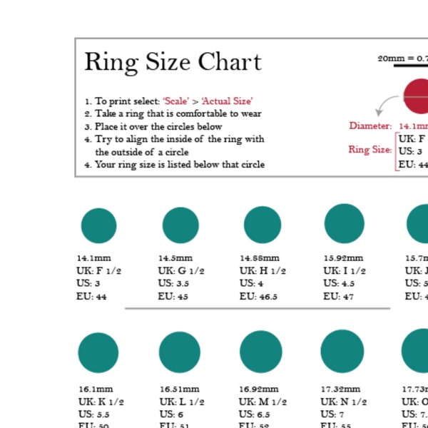 Ring Size Chart, UK / US / EU Downloadable Ring Size Chart, Digital Download, Find Your Ring Size with This Printable Ring Sizer, pdf jpg