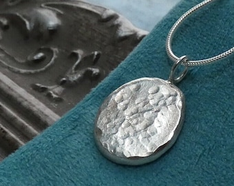 Large Chunky Hammered Solid Sterling Silver Disc Pendant Necklace, Handcrafted Organic, Molten Silver Textured Pendant, Artisan Jewellery