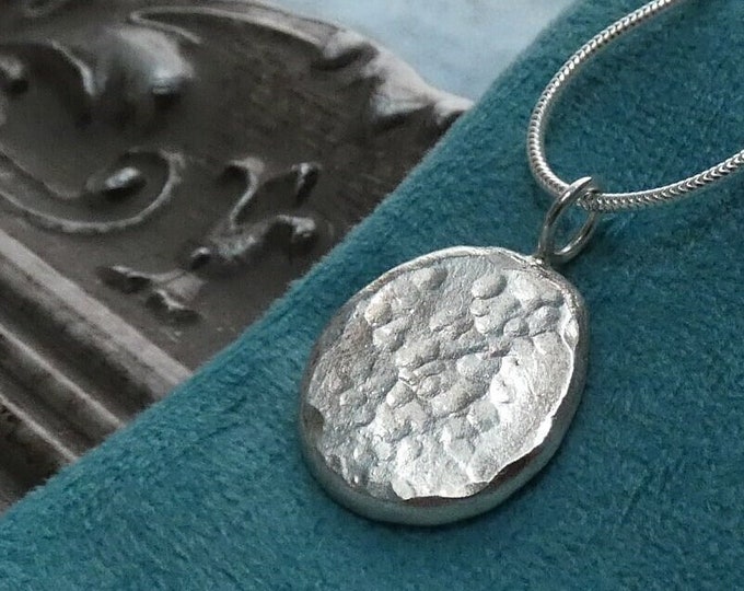Chunky Silver Disc Necklace, Ethically Made Solid Sterling Silver Hammered Disc Pendant Necklace, Chunky Molten Silver Nugget Necklace, UK