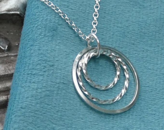 Lightweight Fidget Necklace, Minimalist Light Sterling Silver Pendant Necklace, Long Layering Necklace, Small, Tiny, Dainty Circles Necklace