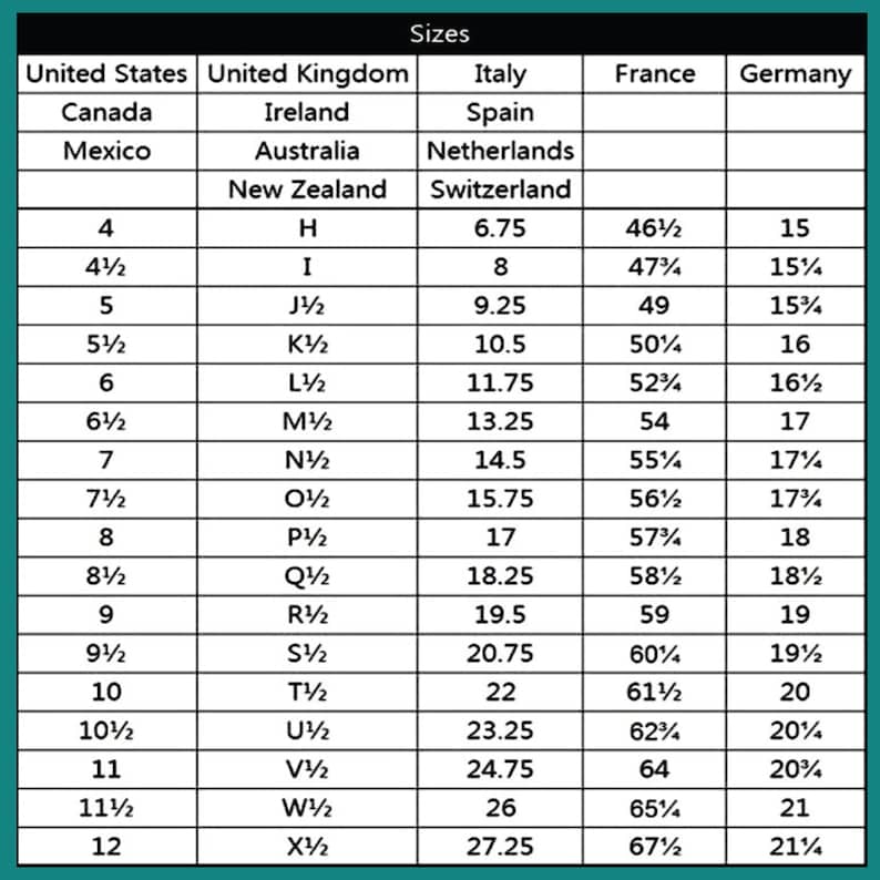 May include: A chart showing shoe size conversions for women's shoes in different countries. The chart includes sizes for the United States, Canada, Mexico, United Kingdom, Ireland, Australia, New Zealand, Italy, Spain, Netherlands, Switzerland, France, and Germany.