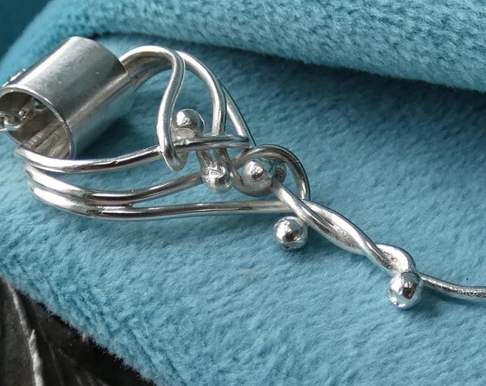 Cascading Droplet Pendant Necklace w FIXED BAIL, Handcrafted Artisan Sterling Silver Pendant w Entwined and Cascading Threads