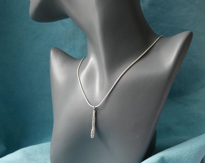 Reticulated Sterling Silver Vertical Bar Pendant Necklace, Light Minimalist Modern Molten Silver Artisan Jewellery, Simple Unique Piece, UK