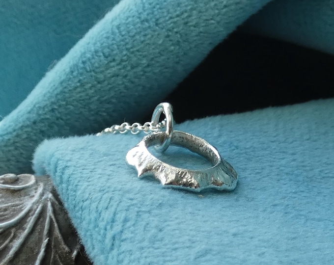 Teeny Tiny Molten Silver Circle Pendant Necklace, Handcrafted Lightweight Solid Sterling Silver Artisan Jewellery, Modern, Contemporary