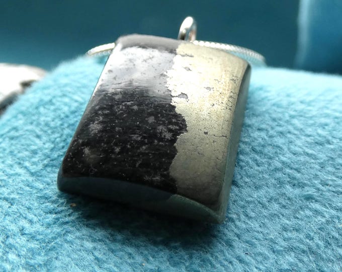 Black and Gold Pyrite Square Natural Gemstone in Solid Sterling Silver Setting, Apache Gold, Handcrafted Artisan Precious Metal Jewellery