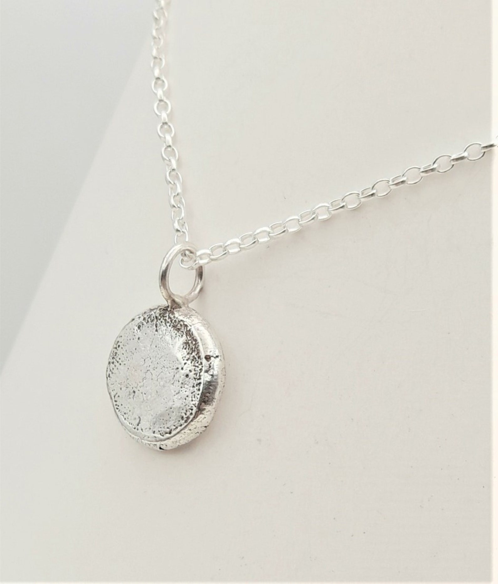 Handmade Rustic 925 Sterling Silver Disc Pendant With Etsy UK
