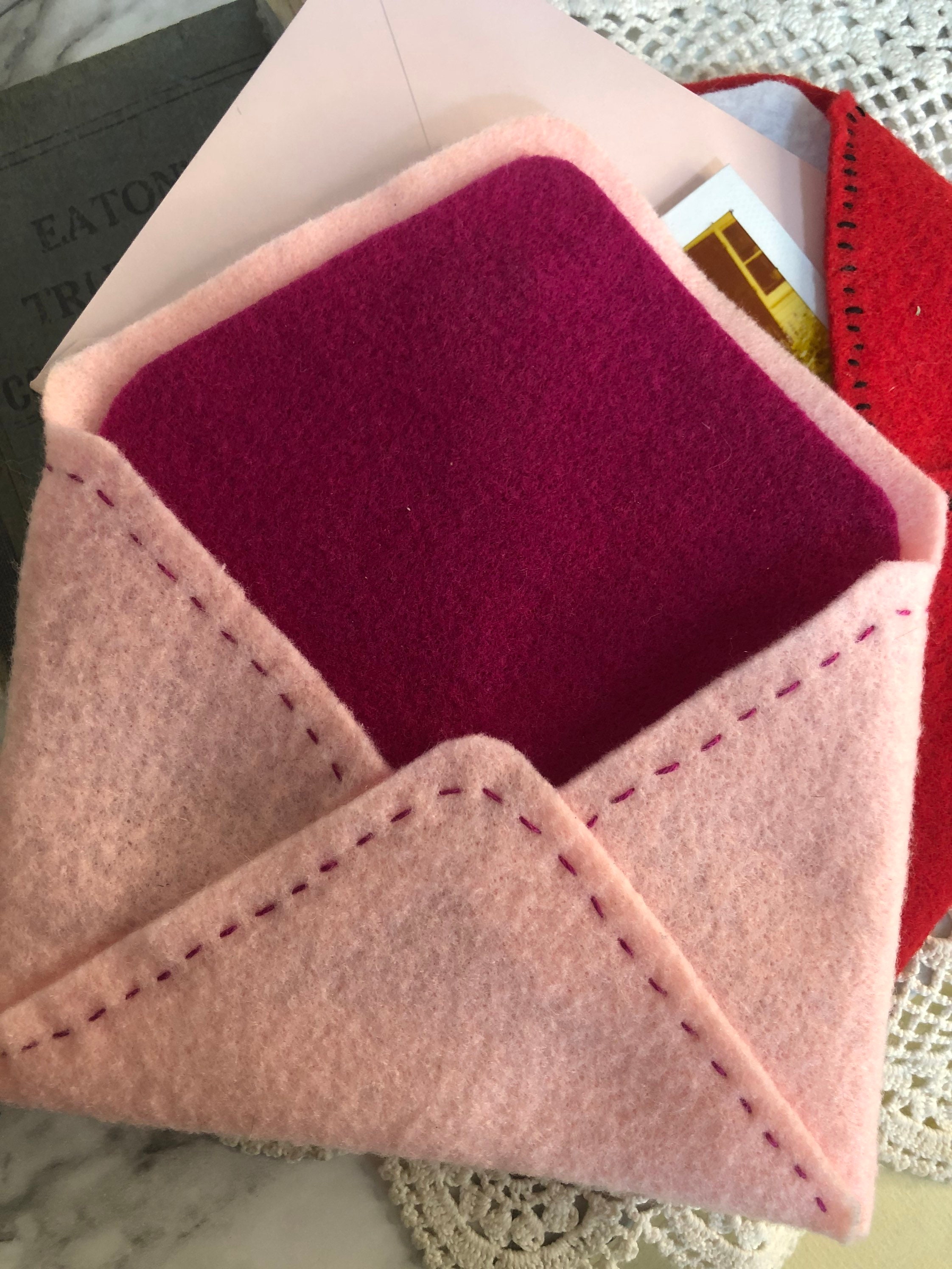 Pink felt envelope w/heart stamp // felt wall decoration // Etsy