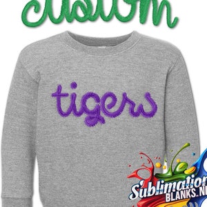 TODDLER Custom Personalized YARN EMBROIDERED Sweatshirt Chenille Yarn Team Game Day Gear Apparel Fuzzy Letters Customized Team Spirit Shirts