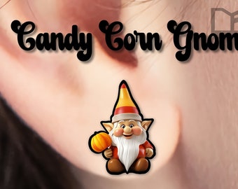 STUD Earrings Halloween Gnome Earrings SUBLIMATION Blanks Bulk Wholesale Autumn jewelry Garden Gnome Unisub Blanks Mdf Hardboard Diy Earring