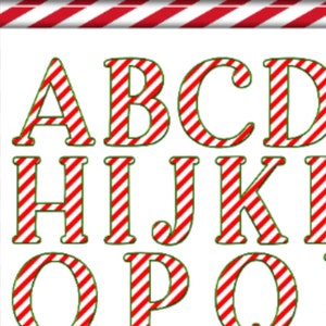 Alfabeto digital NAVIDEÑO: Diseños de sublimación de bastones de caramelo, monogramas, fuentes PNG, letras, clipart, imprimibles, rayas rojas y blancas.