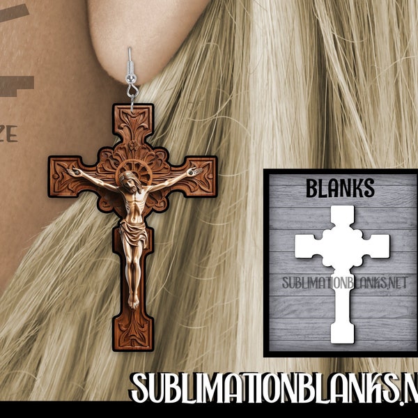 Single Sided Crucifix Jesus on the CROSS Dangle Earrings SUBLIMATION Blanks Bulk Wholesale handmade Christian Religious Jewelry Sub Blanks