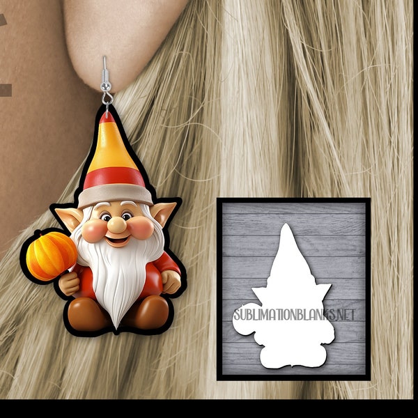 Double Sided Dangle Earrings Halloween Gnome SUBLIMATION Blanks Bulk Wholesale Autumn jewelry Garden Gnome Unisub Blanks Mdf Hardboard diy