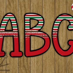 Letras del alfabeto PNG de NAVIDAD, fuente PNG, diseño de sublimación, descarga digital, rayas brillantes, rojo, blanco, verde, bastón de caramelo, clipart, bricolaje