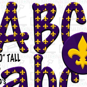 PNG - Sublimation Designs Downloass - Fleur De Lis - Cajun MARDI GRAS - Png Letters - Alphabet - purple green gold