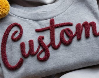 CUSTOM Personalized YARN EMBROIDERED Sweatshirt Chenille Yarn Game Day Fuzzy Letters Customized Team Spirit Shirts Gifts for her