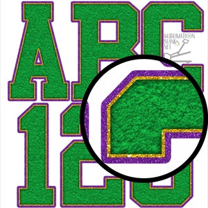 Green MARDI GRAS PNG Chenille Letters Patches Varsity Alphabet Glitter Font Sublimation Design Downloads sublimation png Purple Green Gold