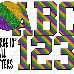 MARDI GRAS png, GLITTER font, stripe, Letters, Png, Alphabet, Monogram, Sublimation Designs Downloass,  purple, green, gold